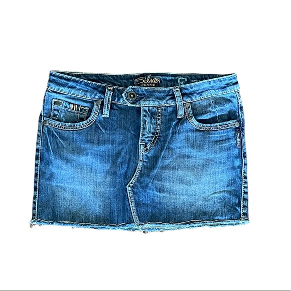 Silver Jeans Ravi cotton denim blue raw hem mini skirt size 26 - Picture 1 of 11